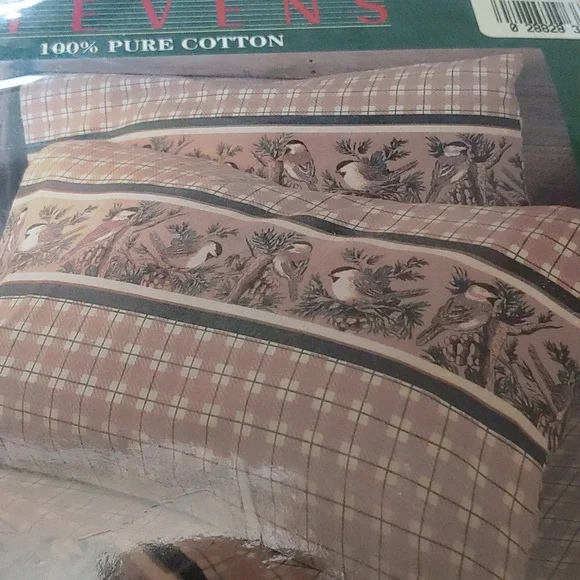 NEW Vintage Ingleman Designs STEVENS Flannel Twin Sheet Set Chickadees Print
